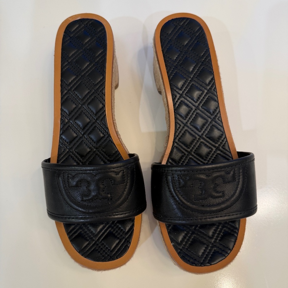 Tory Burch Fleming Espadrille Slide, Black, Women's 8.5